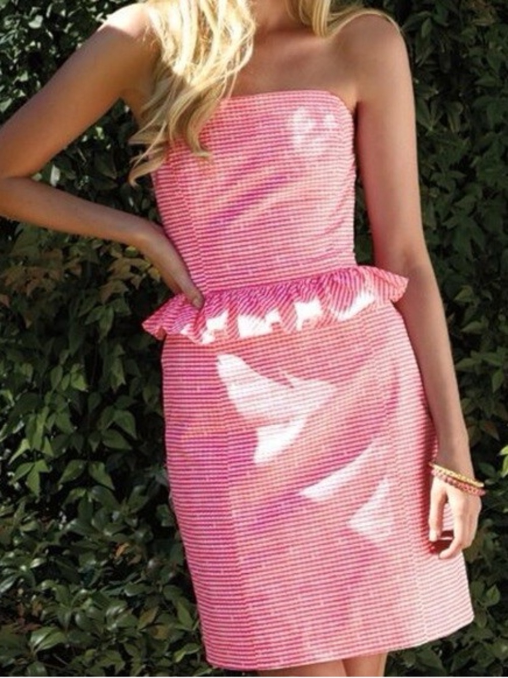 Lilly Pulitzer Fiesta Strapless Dress in White with Pink Label